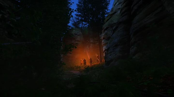 盗賊の追跡から逃れるため、岩場をステルスで通過する