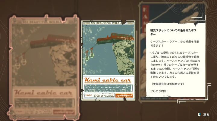 観光スポットについての色あせたポスター